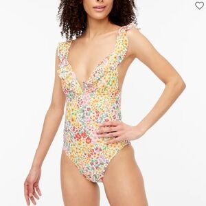NWOT J.Crew Floral ruffle-shoulder V-neck one-piece swimsuit